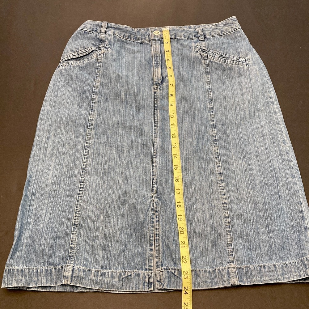 French Cuff Denim Midi Skirt Womens 10 Lighter Wash 32" Waist Front Slit Pockets - Picture 5 of 6